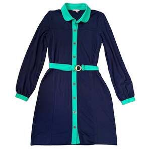 Lilly Pulitzer Knit Long Sleeve Dress Size Medium Belt Blue Green Gold Career